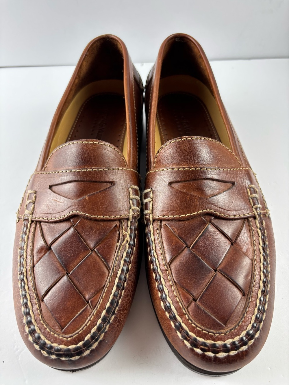 Johnston & Murphy Brown Woven Leather Loafer Men’s US 9.5M Slip On (A2)